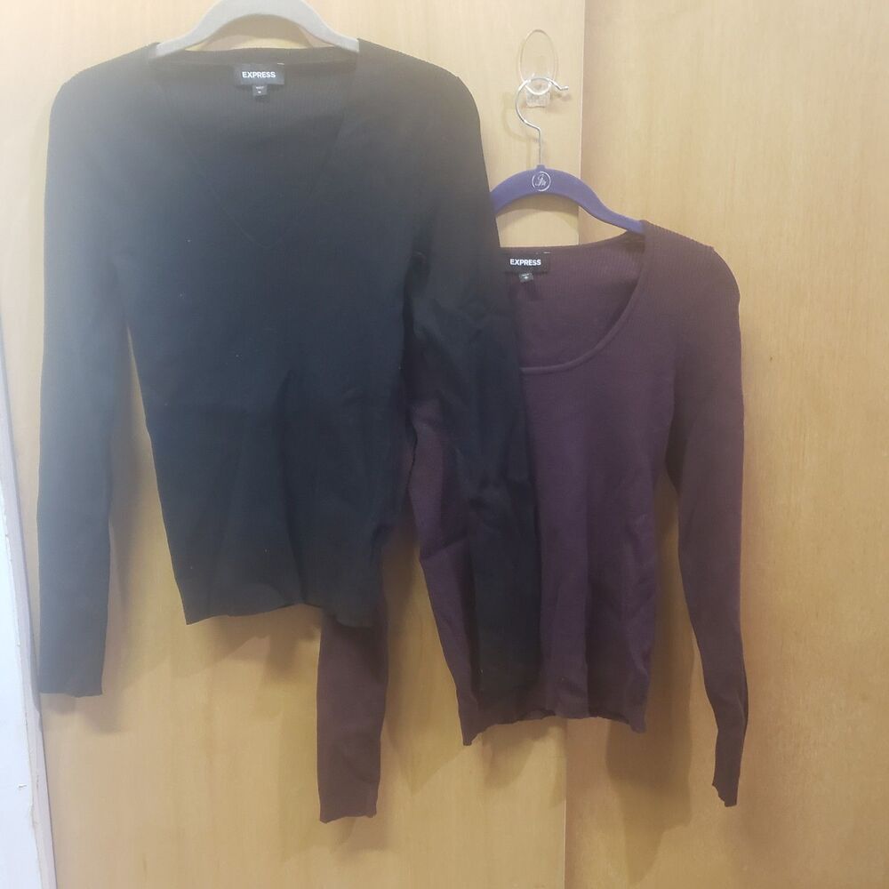 Express long sleeve Sweater Bundle1-brown Scoop Neck 1-Black V-Neck Sz M III